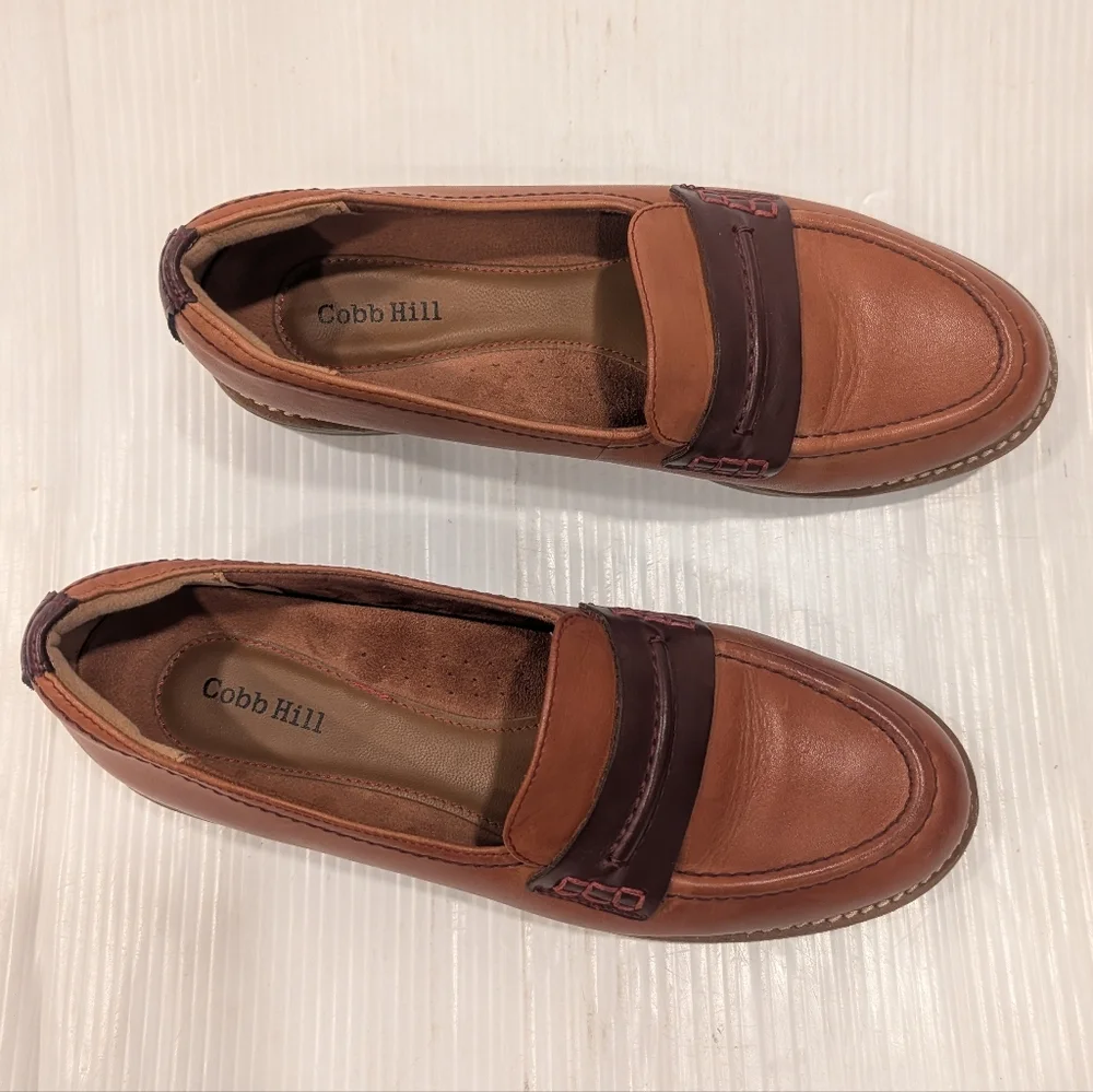 COBB HILL Janney Tan Leather Penny Loafers Women's Slip On Shoes Size 9